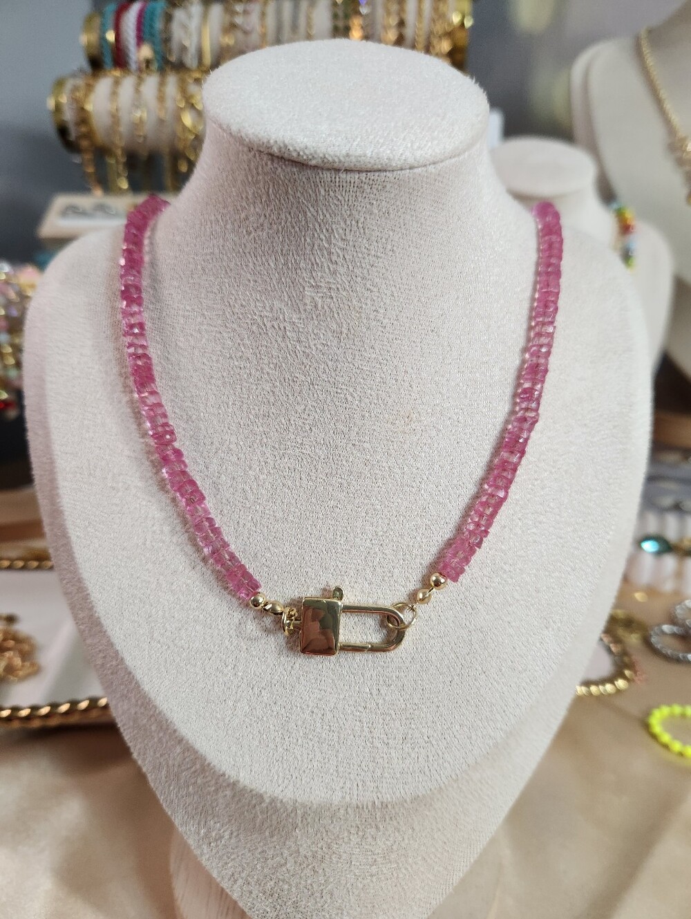 Pink Topaz Charm Holder Necklace